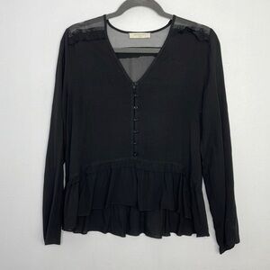 𝅺SOPHIE Rue black ruffle high low blouse